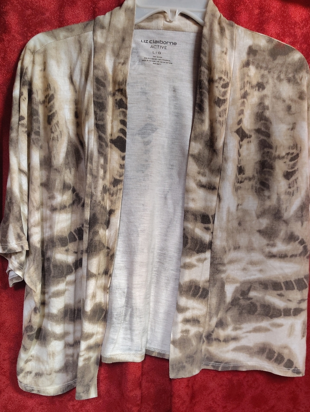 Liz Claiborne Taupe and Cream Tie-Dye Open Cardigan